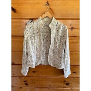Chico's cream linen rayon blend white embroidered eyelet cardigan size M/8